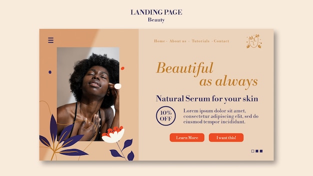 Skincare and beauty landing page template with flowers and leaves