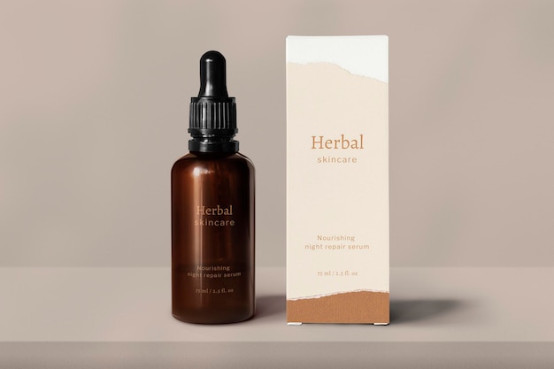 Skincare glass bottle mockup psd with box beauty product packaging