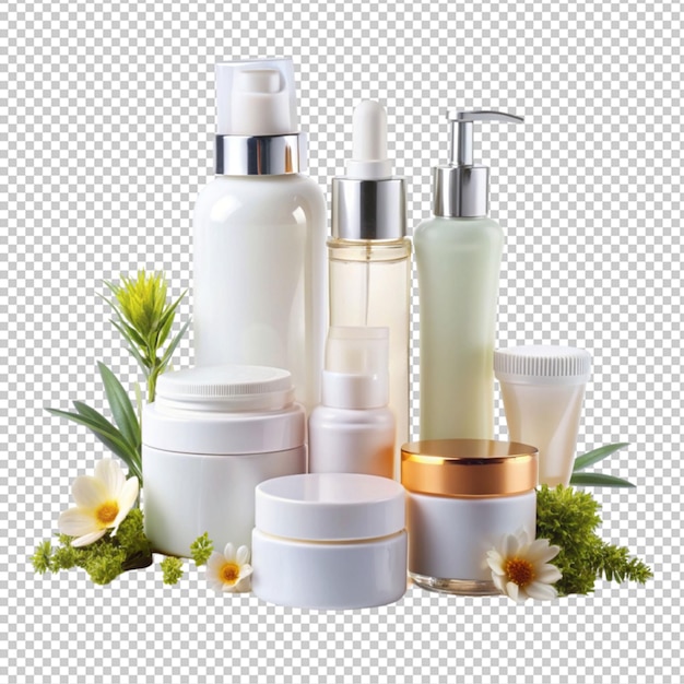 Skincare products arranged isolated on transparent background