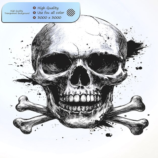 PSD a skull and crossbones vector illustration on transparent background