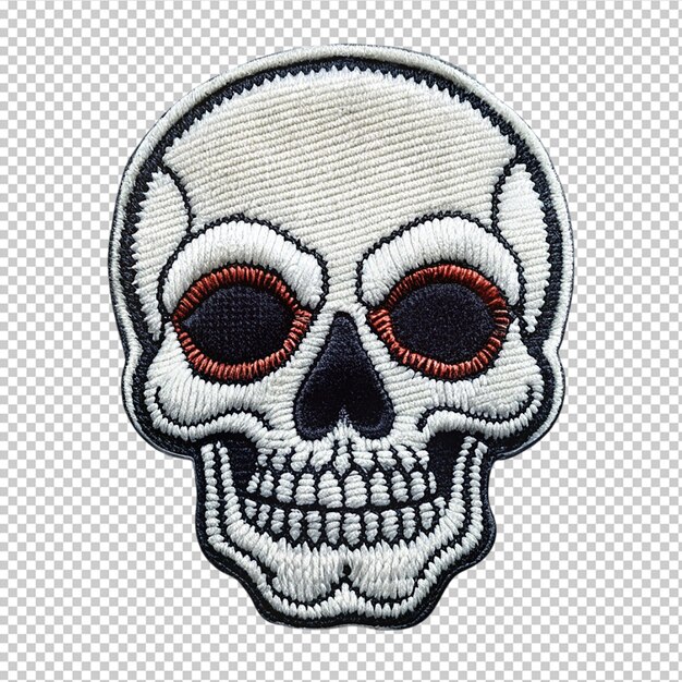 PSD skull embroidered patch sticker mascot on transparent background