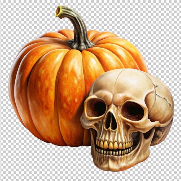 PSD skull and pumpkin illustration for halloween