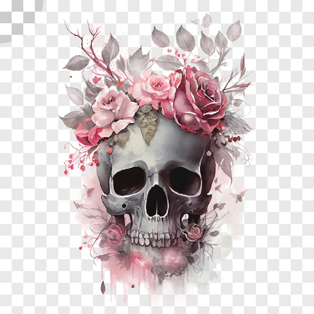 Skull and roses on a transparent background