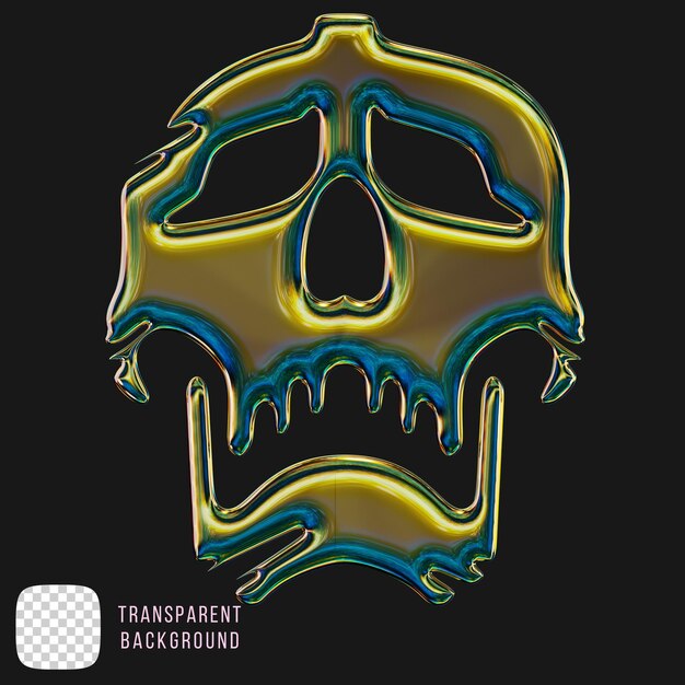 PSD skull symbol metallic 3d rendered icon on transparent background