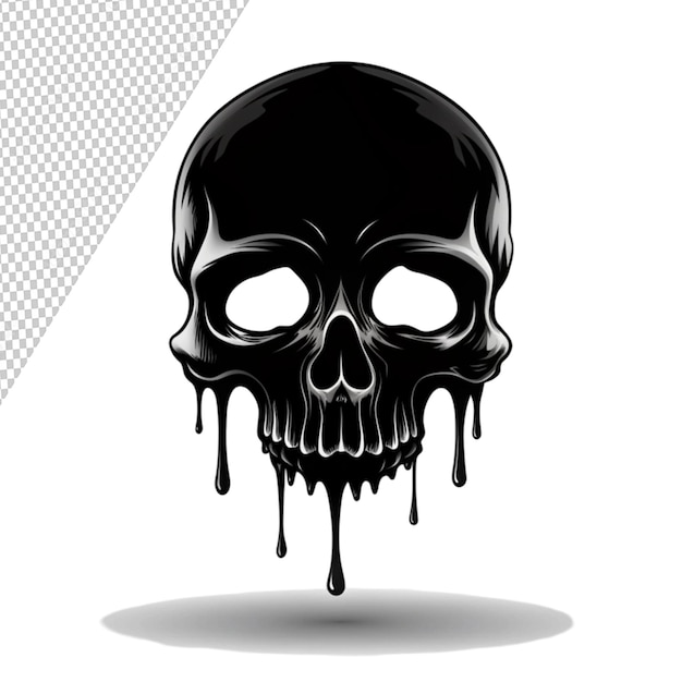 PSD skull that is melting black silhouette isolated on transparent background