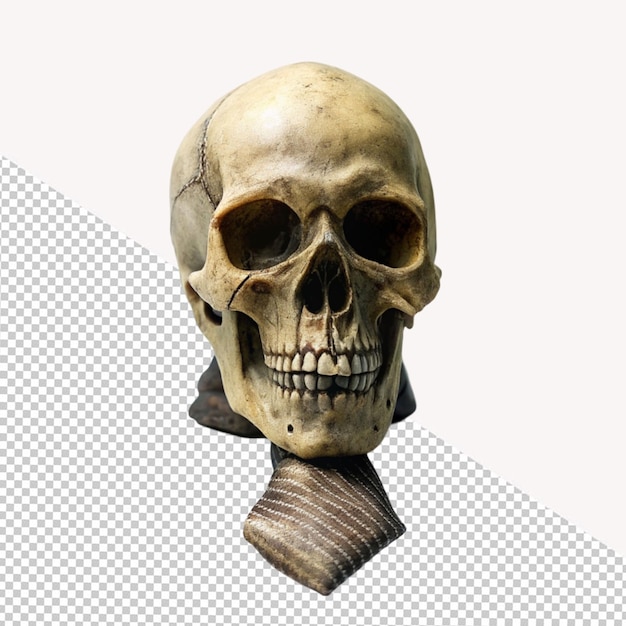 skull wearing tie on transparent background