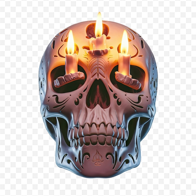 a skull with a candle on it and a skull with a crown on it