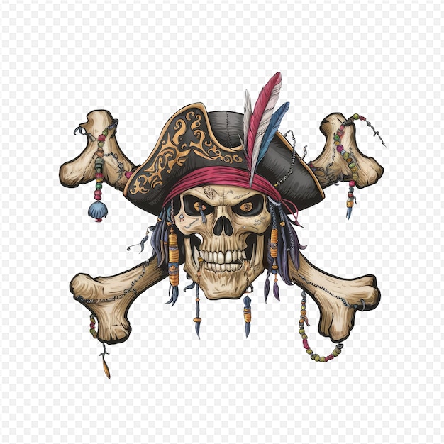 a skull with a pirate hat and a skull with horns and a skull