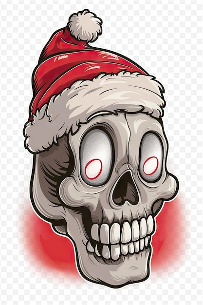 a skull with red eyes and a santa hat on it