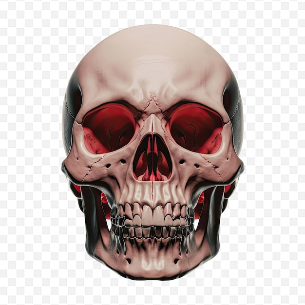 a skull with red eyes and a skull on a white background