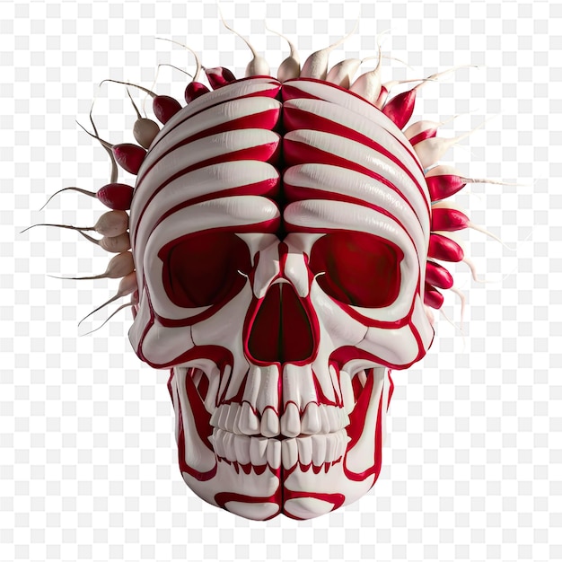 a skull with a red and white striped pattern on it