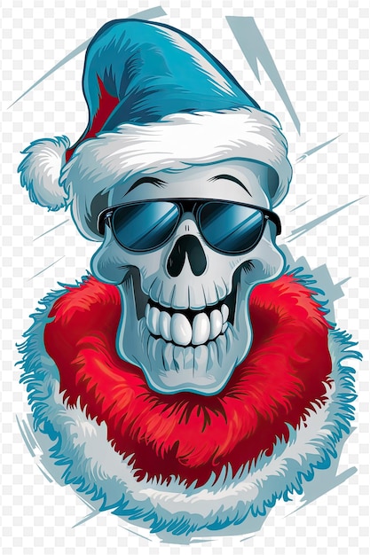 a skull with sunglasses and a santa hat