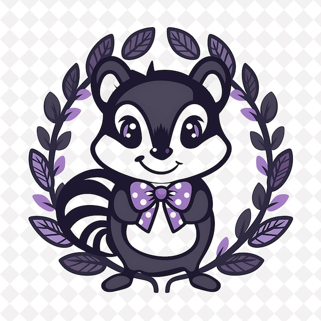 Skunk Icon Striped Shaped Emblem With Leaf Border Adorable S Illustration Animal Vector Art Design