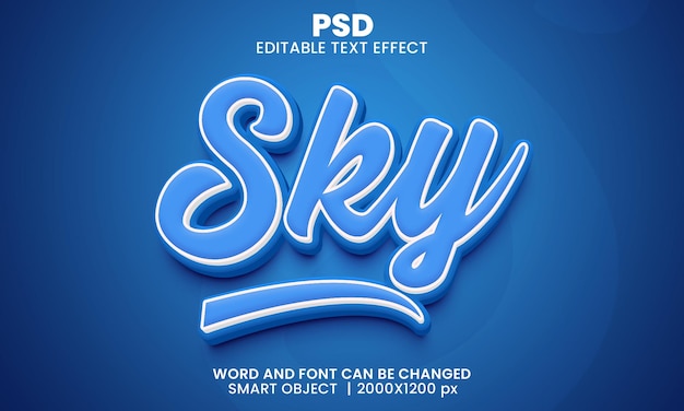 Sky blue color 3d editable text effect Style Premium Psd with background