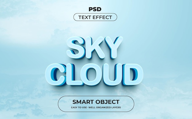 PSD sky cloud 3d editable text effect premium psd with background