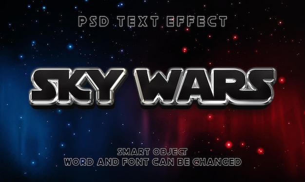 Sky wars text 3D glossy metallic text effect template