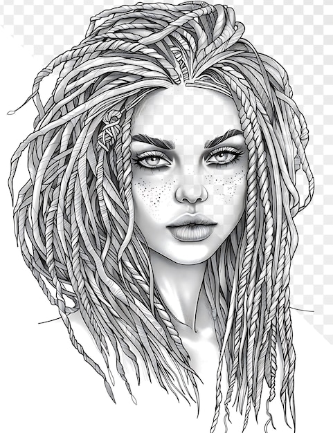 Skylixa Dreadlock Hairstyle Coloring Page in Light Grayscale