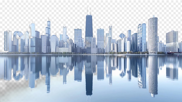 Skyscapers along the Chicago River city skyline isolated on transparent background