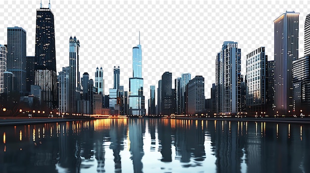 Skyscapers along the Chicago River city skyline isolated on transparent background