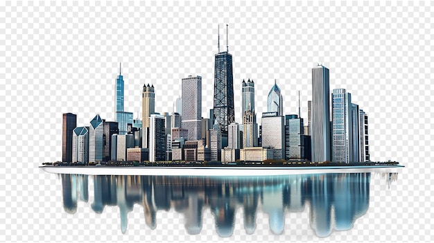 Skyscapers along the Chicago River city skyline isolated on transparent background