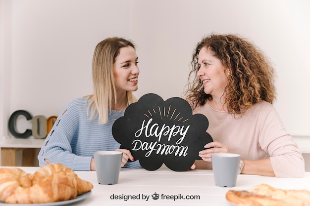 PSD slate mockup for mothers day with breakfast