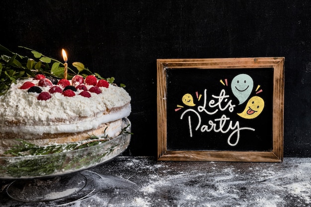 Slate mockup with birthday cake