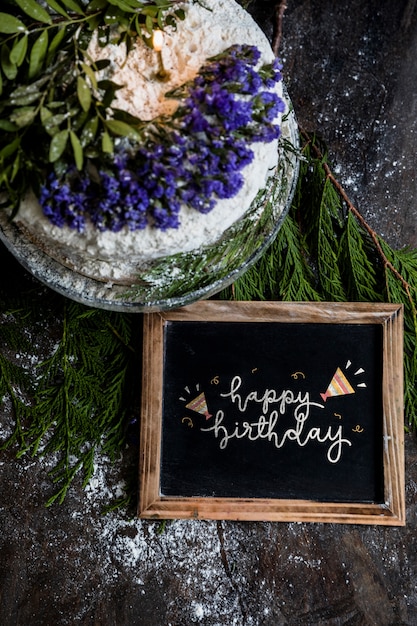 Slate mockup with birthday cake