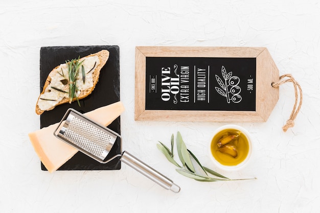 Slate mockup with olive oil concept