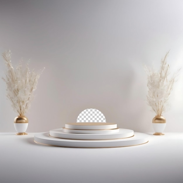 PSD sleek simple base white and gold podium png with stylish vase