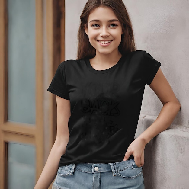 Sleek Sophistication cute girl black mockup