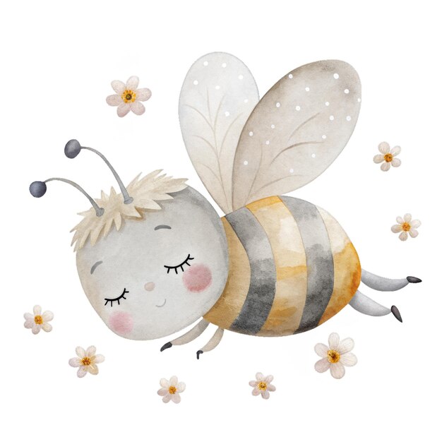 PSD sleeping bee watercolor isolated clipart baby clothes pattern and textile