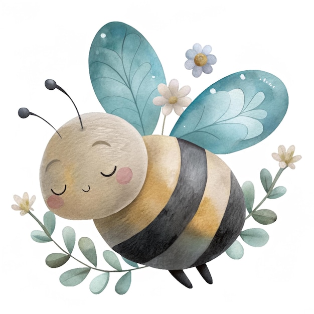 PSD sleeping bee watercolor isolated clipart baby clothes pattern and textile