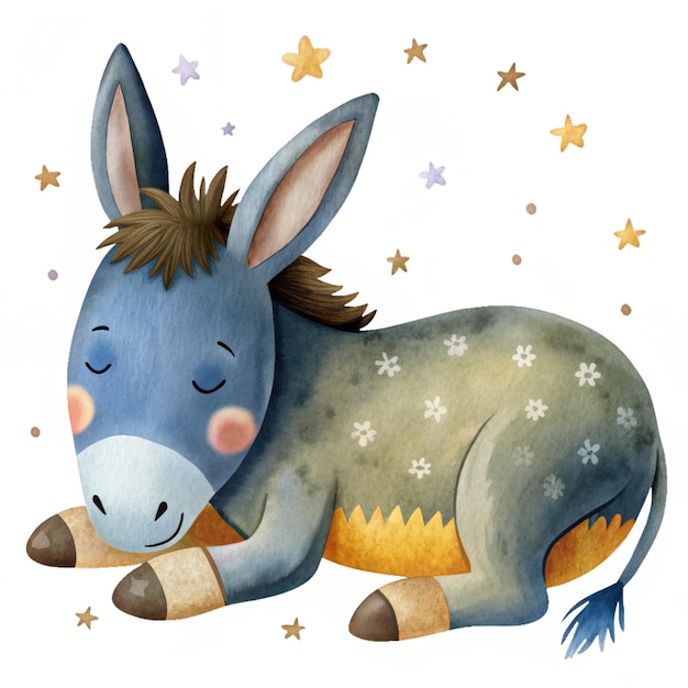 Sleeping donkey watercolor isolated clipart childrens clothing pattern and textile