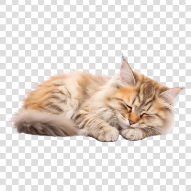 Sleeping fluffy cat on transparent