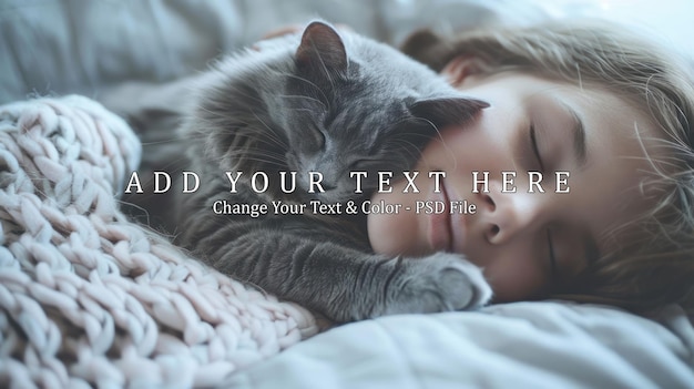 PSD sleeping girl with a cat