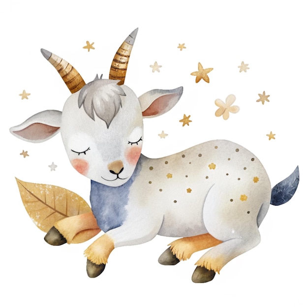 Sleeping goat watercolor isolated clipart baby clothes pattern and textile