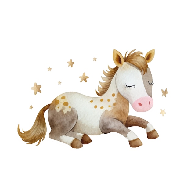 Sleeping horse watercolor isolated clipart childrens clothing pattern and textile