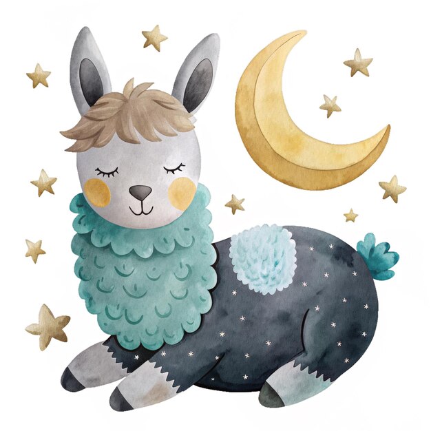 PSD sleeping llama watercolor isolated clipart baby clothes pattern and textile