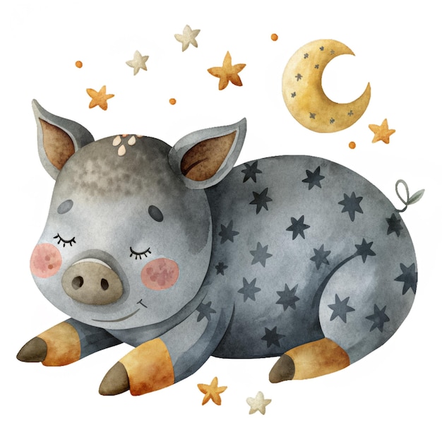 Sleeping pig watercolor isolated clipart baby clothes pattern and textile