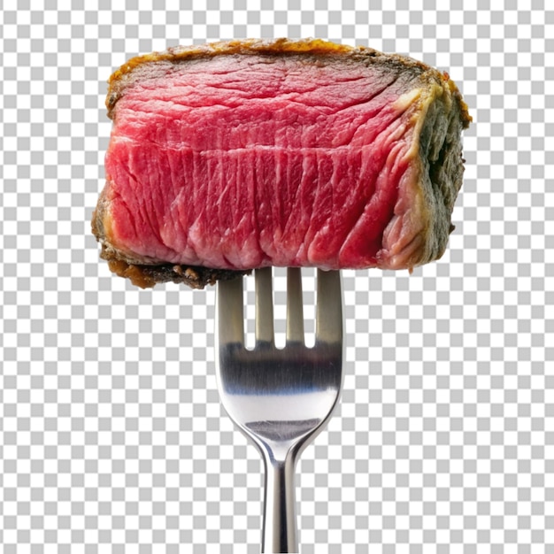 slice of beef steak on a fork Transparent background