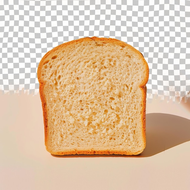 a slice of bread is on a table with a checkered background