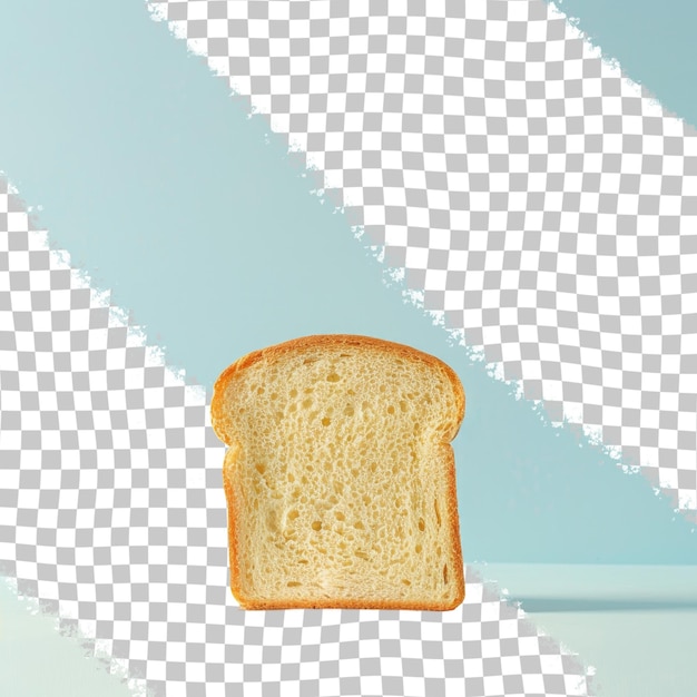 a slice of bread is on a white table with a checkered background