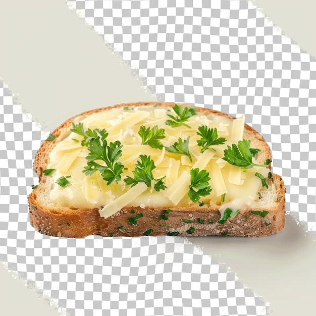 a slice of bread with parsley on top and a cheddar cheese on the top