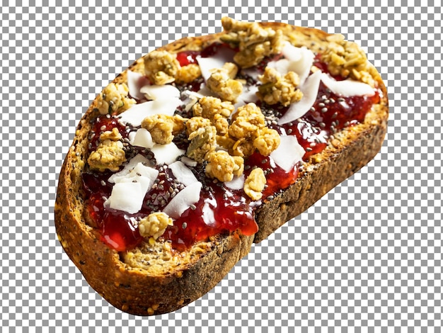 Slice of bread with peanut butter and jelly on transparent background