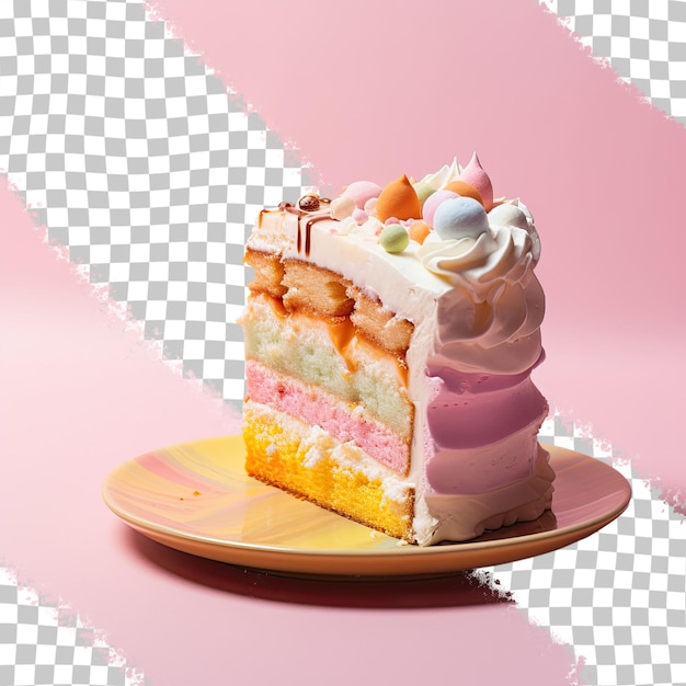 A slice of cake against a transparent background