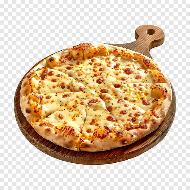 PSD slice cheese pizza on a wooden plate isolated on a transparent background generative ai