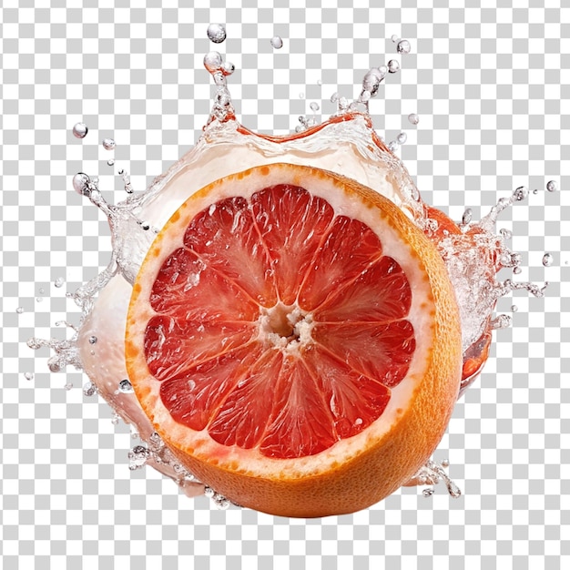 Slice of grapefruit juice splash isolated on transparent background