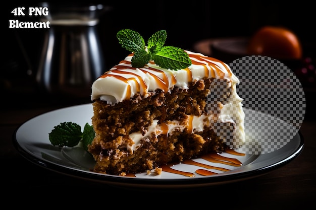 A slice of honey cake on spatula on transparent background