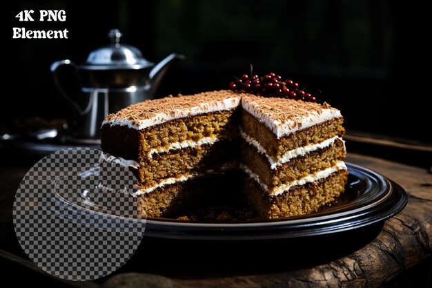 PSD a slice of honey cake on spatula on transparent background