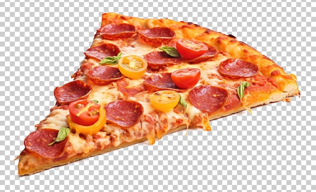 A Slice Of Pepperoni Pizza With Cherry Tomatoes Isolated on Transparent Background